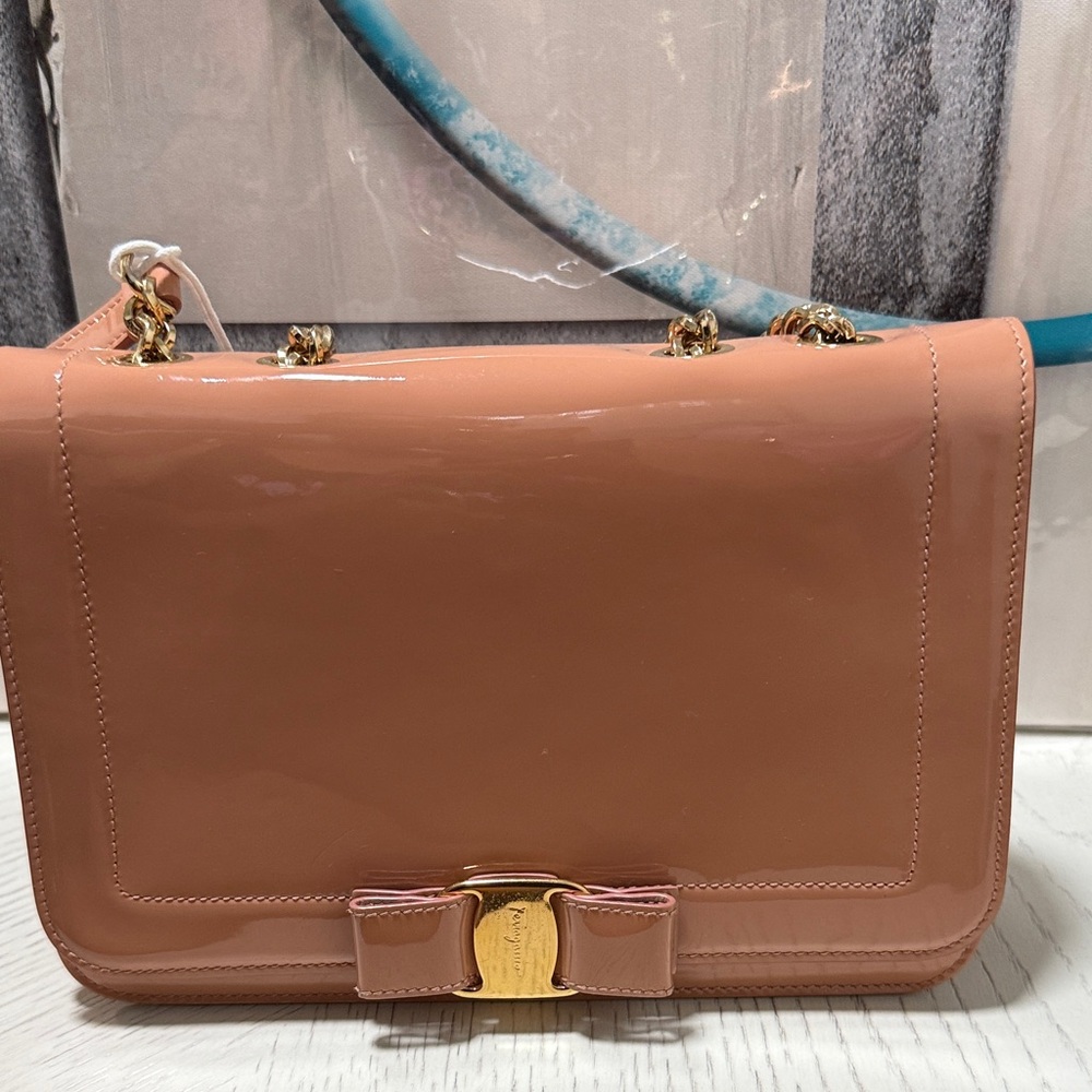 Salvatore Ferragamo Nude Pink Shoulder Bag with Gold Details